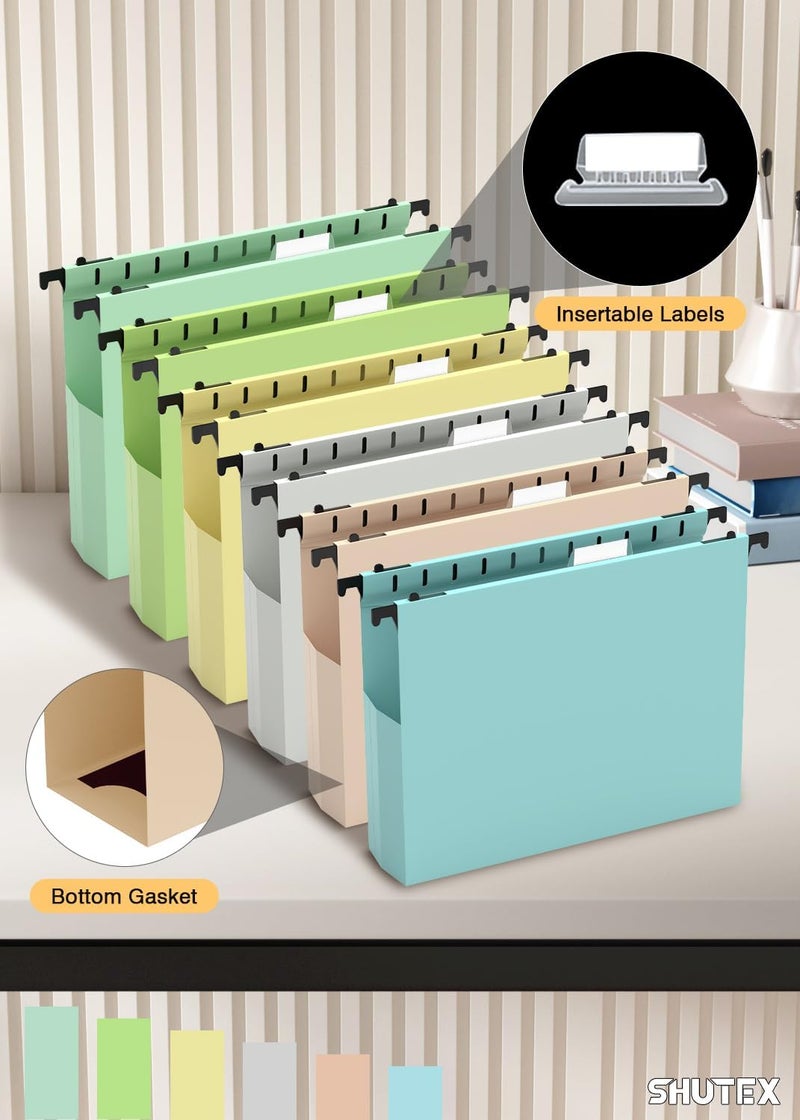 SHUTEX Extra Capacity Plastic Hanging File Folders,12 Pack Reinforced Hang Folder,Heavy Duty 2 Inch Expansion,Filing Cabinet Folders Letter Size for Bulk Files/Medical Charts (Morandi Colors) - Image 5